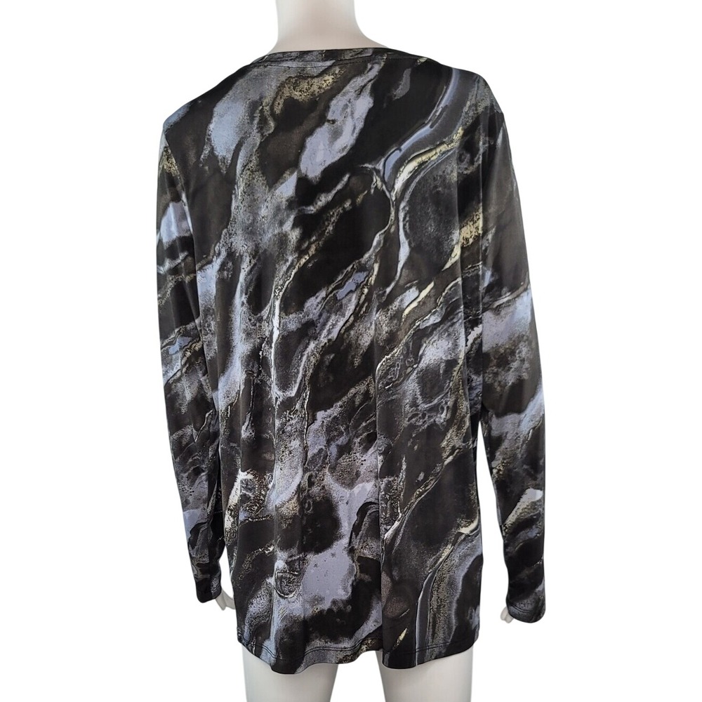 Susan Graver Liquid Knit Black & Gray Marble-Print Long Sleeve Top - Picture 7 of 13